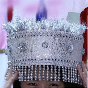 Miao Zilveren Hoed Voor Vrouwen Chinese Hoofdtooi Vrouwelijke Hoofddeksels Voor Dans Minderheid Nationale Hoeden Vintage Hoed Voor Vrouwen