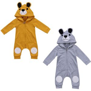 Pasgeboren Kids Babykleertjes Meisje Jongen 3D Oor Beer Hooded Romper Jumpsuit Playsuit Cosplay Rits Leuke Outfits 0-24 M