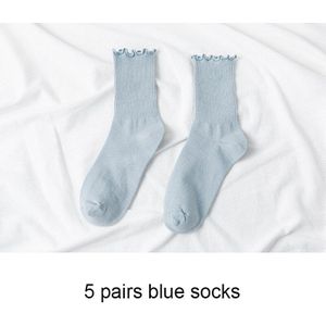 5 Pairs Vrouwen Katoenen Ruffle Stroken Sokken Zwart Wit Leuke Herfst Winter Mode Sokken Effen Kleur Zachte Gelukkig Meisje Sokken