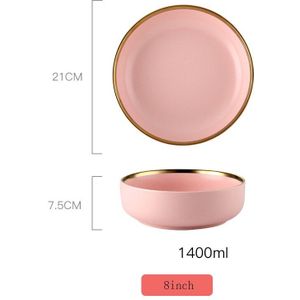 Roze Keramische Servies Inlay Nordic Woondecoratie Porselein Diner Plaat Soepkom Cup Keuken Restaurant Gebruiksvoorwerpen Goud