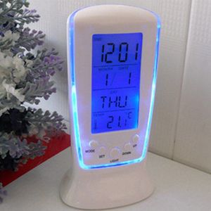 Mini Digitale Kalender Temperatuur Led Wekker Met Blauwe Achtergrondverlichting Elektronische Kalender Thermometer Led Klok Met Tijd
