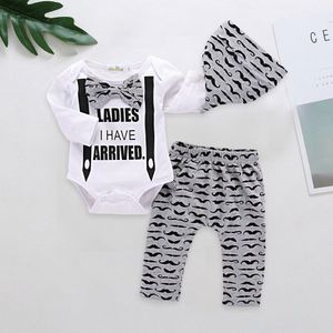 Pasgeboren Baby Jongens Kleding Sets Dames I Hebben Aangekomen Bodysuit + Broek + Hoed 3 Stuks Sets voor Chrismas baby Kleding Outfits