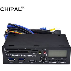 Chipal 5.25 "Media Dashboard Multifunctionele Usb 3.0 Voorpaneel Mmc Ms Xd Cf Tf Sd Kaartlezer 3.5Mm oortelefoon Mic Interface
