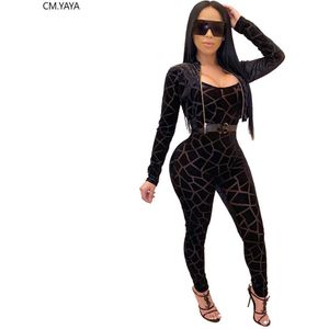 Winter Vrouwen Set O-hals Volledige Mouw Print Jas + Jumpsuit Pak Tweedelige Set Casual Trainingspakken Fitness Outfits GL5165