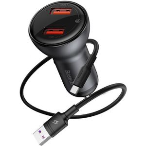 Baseus Metalen 45W Dual Usb Car Charger Voor Iphone 11 Samsung S9 Mobiele Telefoon Oplader Voor Xiaomi Auto Telefoon lader Led Display