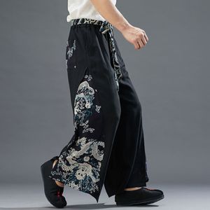 Draak Wijde Broek Chinese Stijl Retro Gedrukt Katoen En Linnen Mannen Casual Broek Losse Kostuum kung Fu Ultra-Dunne