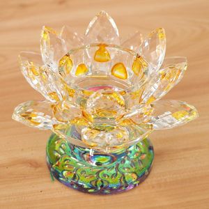7 Kleuren Crystal Glas Lotus Bloem Kaars Thee Licht Houder Boeddhistische Decor