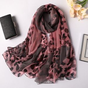 soft yarn scarf European and American leopard print thin style silk scarf long style sunscreen shawl sunshade beach towel