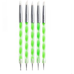 5Pcs Emboss Dot Shape Tool 2 In 1 Nail Art Siliconen Hoofd Rhinestone Picking Puntjes Pen Acryl Carving Emboss bouwen Borstel Gereedschap