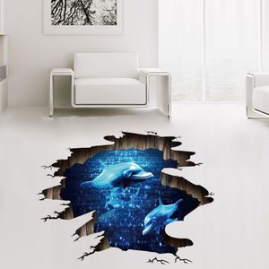 3d Diepzee Dolfijn Vis Floor Sticker Voor Slaapkamer Woonkamer Home Decoratie Diy Creatieve Muurschildering Art Pvc Decal