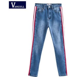 Vangull Enkellange Hoge Taille Jeans Vrouw Side Gestreepte Patchwork Skinny Jeans Alle Matched Casual Broek Korte Slanke Winter jeans