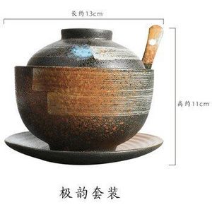 Japanse soepkom aardewerk stoofpot met deksel lepel bodem schotel set eetkamer restaurant mini pot kleine soep dessert cup servies