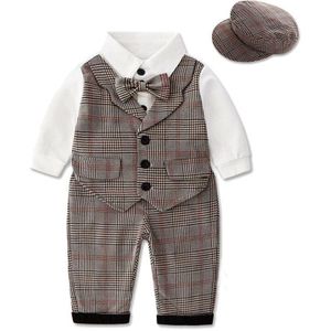 Kinderen Pak Baby Jongens Kleding Pasgeboren Trainingspak Formele Jurken Romper + Broek + Vest + Hat + Das 5 Stuks kostuums Voor Kinderen 0-3Y