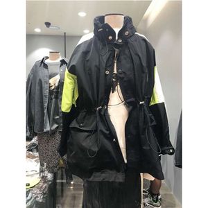 [Ewq] Korea Streetwear Herfst Contrasterende Kleur Windjack Spliced Lace-Up Trekkoord Taille Knuffelen Slanke Geul jassen