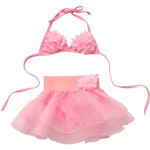 Kids Baby Meisjes Roze Bikini Pak Set Zomer Bloemen Tops Rokken Badpak Badmode Zwemmen Kleding