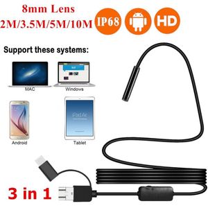 8 MM Micro USB Type-c USB 3-in-1 Endoscoop 2/3. 5/5/10 M 1200 P HD Borescope Tube Waterdichte IP68 USB Inspectie Video Camera