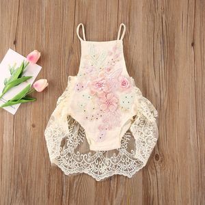 Pasgeboren Baby Meisje Kleding Kant Bloem Borduren Romper Ruches Mouwloze Backless Jumpsuit Outfits Sunsuit 2 Stijl