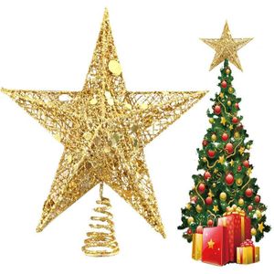 Goud Glitter Kerstboom Top Ijzer Ster Kerst Decoraties Voor Huis Xmas Boom Ornamenten Navidad Nieuwjaar Natal Noel