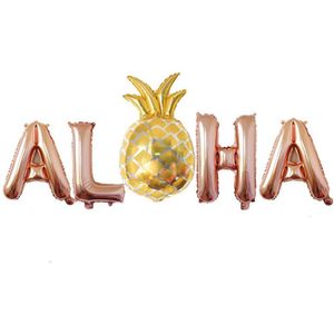 5 stks/partij ALOHA Rose Goud/Goud Folie Brief Helium Ballonnen vrijgezellenfeest Banner Aloha Tropical Beach Party Decor Supply ballon