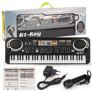 61-Key Usb/Us/Eu Plug Elektrische Digitale Toetsenbord Piano Met Toetsenbord & Microfoon Muziekinstrumenten kids Toy Black