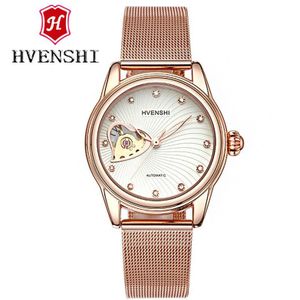 Hvenshi Horloge Vrouwen Automatische Waterdichte Topmerk Mechanische Horloges Staal Lederen Rose Goud Klokken Relogio Elegante Horloge