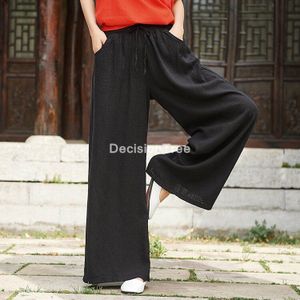 Wijde Pijpen Harembroek Broek Chinese Stijl Streetwear Vrouwen Etnische Vintage Elastische Taille Losse Lange Katoenen Linnen Broek