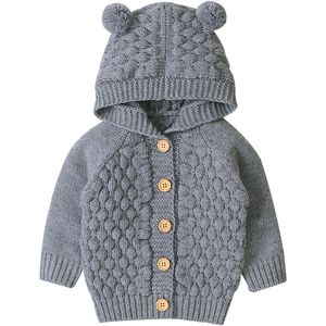 Peuter Baby Kids Jongen Meisjes Gebreide Jas Trui Katoen Gebreide Baby Kids Oor Hooded Uitloper Winter Trui Vest 6- 24M