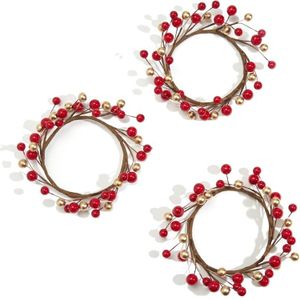 3Pcs Kaars Ringen Voor Pijlers, Rood En Goud, Kleine Kransen Voor Kerst, rustieke Bruiloft Middelpunt Of Tafel Decoratie