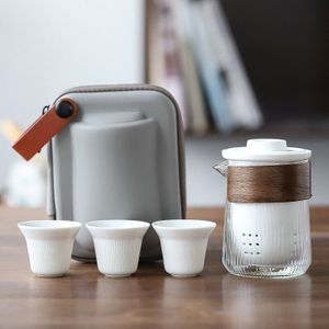 LUWU keramische theepot gaiwan met 2 cups een thee sets draagbare reizen thee set drinkware