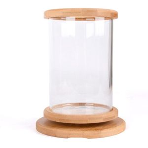 Vat Betta Vis Tanks Mini Desktop Aquaponic Aquarium 360 Roterende Ultra-Clear Glas Vis Kom Met Antislip houten Basis & Deksel