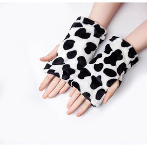 Vrouwen Winter Touch Screen Mittens Leuke Luipaard Zebra Thicken Coral Fleece Half-vinger Handschoenen Unisex Zwart Rijden Handschoenen H32