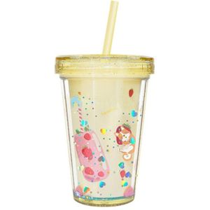 11Oz Dubbele Laag Tumbler Cup Draagbare Plastic Beker Met Rietje Herbruikbare Fles Zomer Kinderen Ice Mok Items