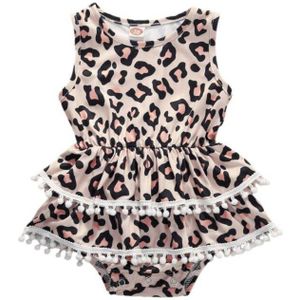 Baby Zomer Kleding Baby Kids Baby Meisjes 0-24M Luipaard Bodysuits Kwasten Ruches Jumpsuits Mouwloze Sunsuits