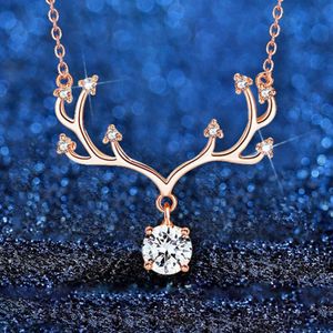 Echte 1ct 2ct Moissanite Herten Hanger 925 Sterling Zilver Rose Gouden Ketting Voor Vrouwen Sparkling Wedding Party Fijne Sieraden