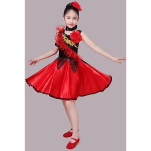 Tiener Meisjes Spaanse Stierengevecht Flamenco Rok Rode Bloem Stage Dance Slijtage Prestaties Jurk Voor Kind Catwalk Jurken DL5724