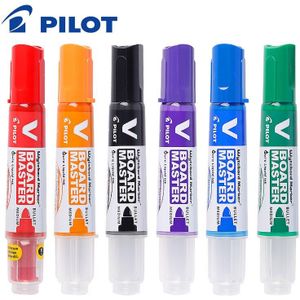 6 Stks/partij Pilot V Board Master Grote Bullet Ronde Neus Whiteboard Marker Watergedragen Uitwisbare Grote Capaciteit Verwisselbare Inkt tas