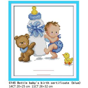 Leuke Cartoon Patroon Baby Fles Baby Geboorte Instructies Blauw Roze Borduurpakketten Borduurwerk Schilderij Baby Slaapkamer Decoratie