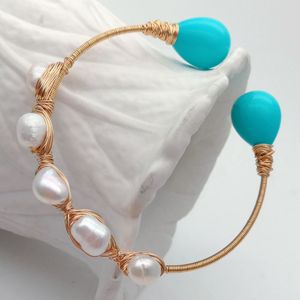Y · Ying Zoetwater Witte Parel Blauwe Teardrop Sea Shell Pearl Bangle Armband
