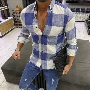 Modis Koreaanse mannen Casual Dress Shirt Heren Plaid Lange Mouwen Katoen Top Blouse Shirts Camisa Masculina Chemise Homme Mannelijke shirt