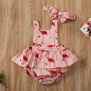 Pasgeboren Baby Kids Baby Meisjes Flamingo Romper Jumpsuit Outfit Playsuit Kleding Katoen Stof Hoofddeksels Kleding Set
