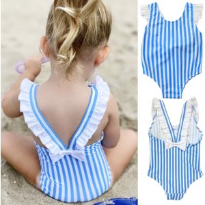 Peuter Kids Badmode Zomer Mode Baby Meisjes Bikini Gestreepte Strik Een Stuk Badpak Beachwear Strand Badpak Biquini