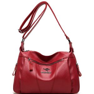 Oude Tang Effen Kleur Leather Schoudertassen Voor Vrouwen Herfst En Winter Dames Casual Crossbody Sac Epaule