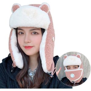 Vrouwen Cartoon Oren Winter Trooper Trapper Hoed Met Gezichtsmasker Fleece Oorklep Cap XX9D