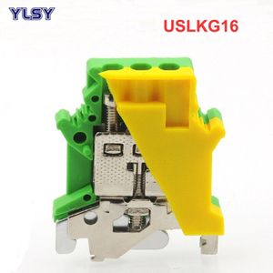 10Pcs Aardklem Blokken USLKG16 Din Rail Schroef Terminal Blokken UK-16N Geel Groen Aarde Morsettiera Draad Connector 16mm2