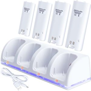 OSTENT Wit Dock Station Charger + 4 Batterij Packs voor Nintendo Wii Remote Controller