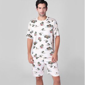 Mannen Zomer Pyjama Sets Lente Nachtkleding Top + Broek Leisure Een Hals Zijde Mannen Dunne Losse Plus-Sized homewear Sets