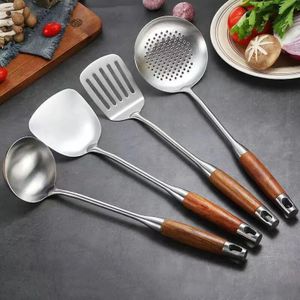 Palissander Handvat Roestvrij Stalen Wok Spatel Ingelaste Schop Turner Rijst Lepel Portie Gebruiksvoorwerp Set Keuken Koken Gereedschap Utensilio