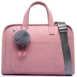 Frosted Lederen Handtas Office Tassen Voor Vrouwen 13.3 14 15.6Inch Laptop Tas Flamingo Waterdichte Roze Grijs Aktetas