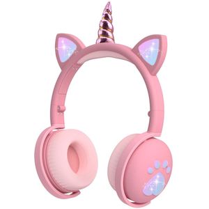 Eenhoorns Kids Bluetooth Hoofdtelefoon Led Gloeiende Stereo Muziek Headset Opvouwbare Veilig Volume Oortelefoon Voor Jongens & Meisjes
