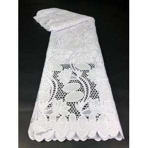 Pure White Nigeria Kant Stof Kant Guipure Koord Kant Stof Sequin Lace Stof 5 Yards Bruiloft